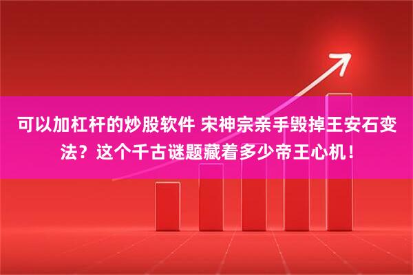 可以加杠杆的炒股软件 宋神宗亲手毁掉王安石变法？这个千古谜题藏着多少帝王心机！